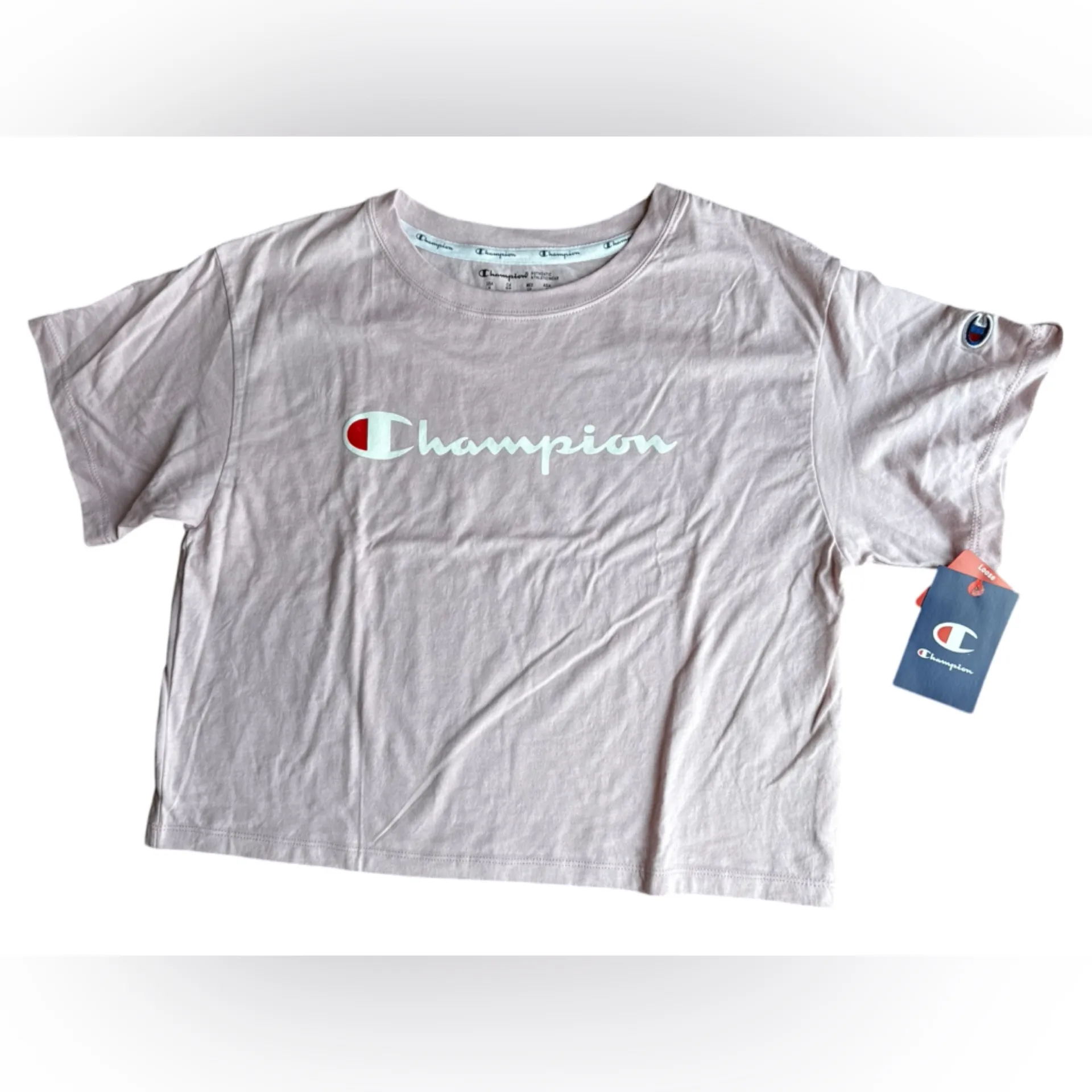 Champion Light Pink Logo Crop Tee - Image 3