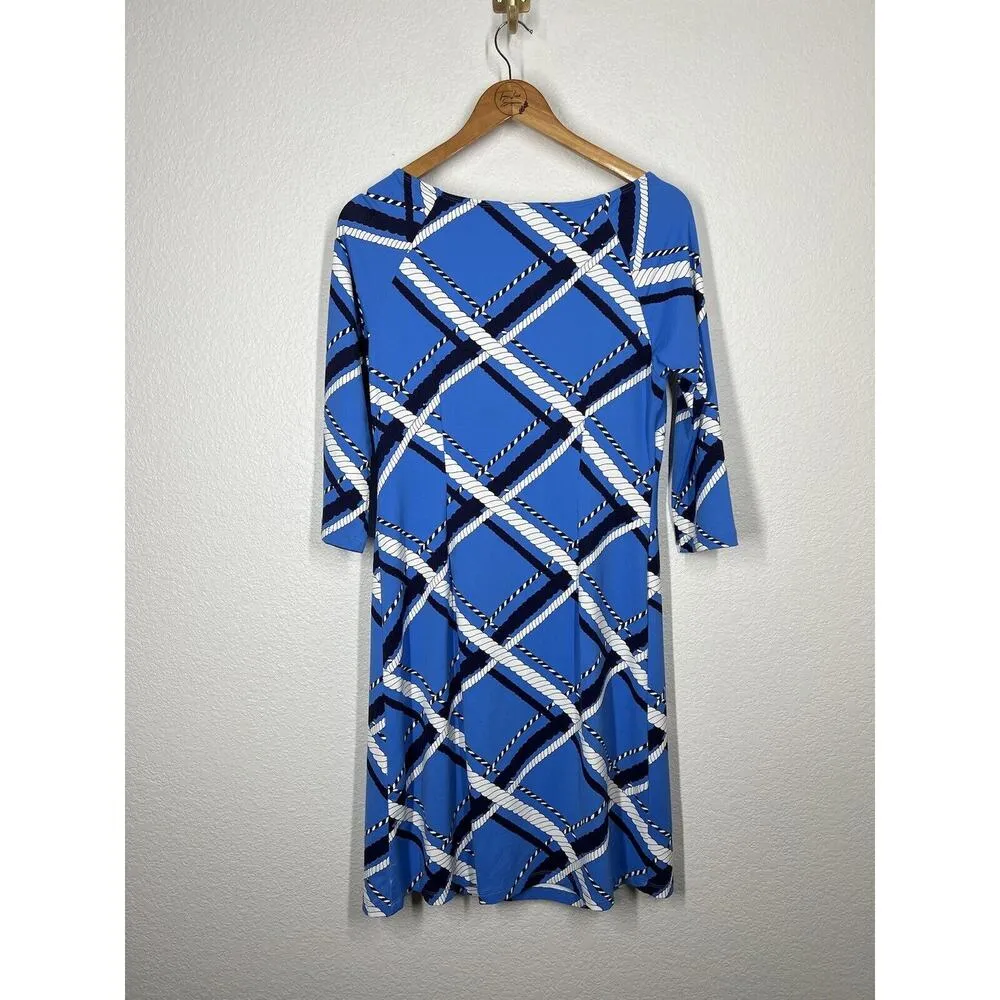 J. McLaughlin Rope Print Catalina Cloth Sheath Dress Size Small Blue White - Image 5