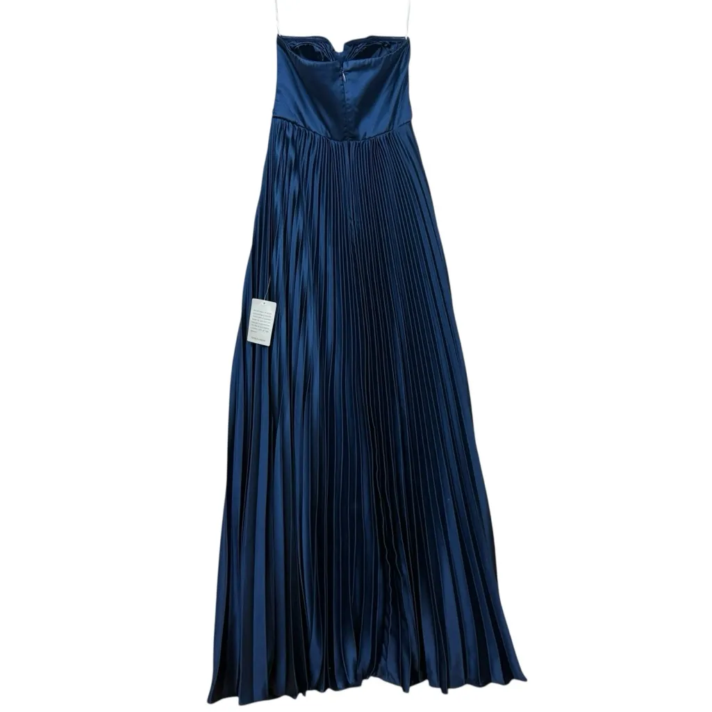 LULUS NWT Perfected Elegance Navy Blue Satin Pleated Strapless Maxi Dress XS - Image 5