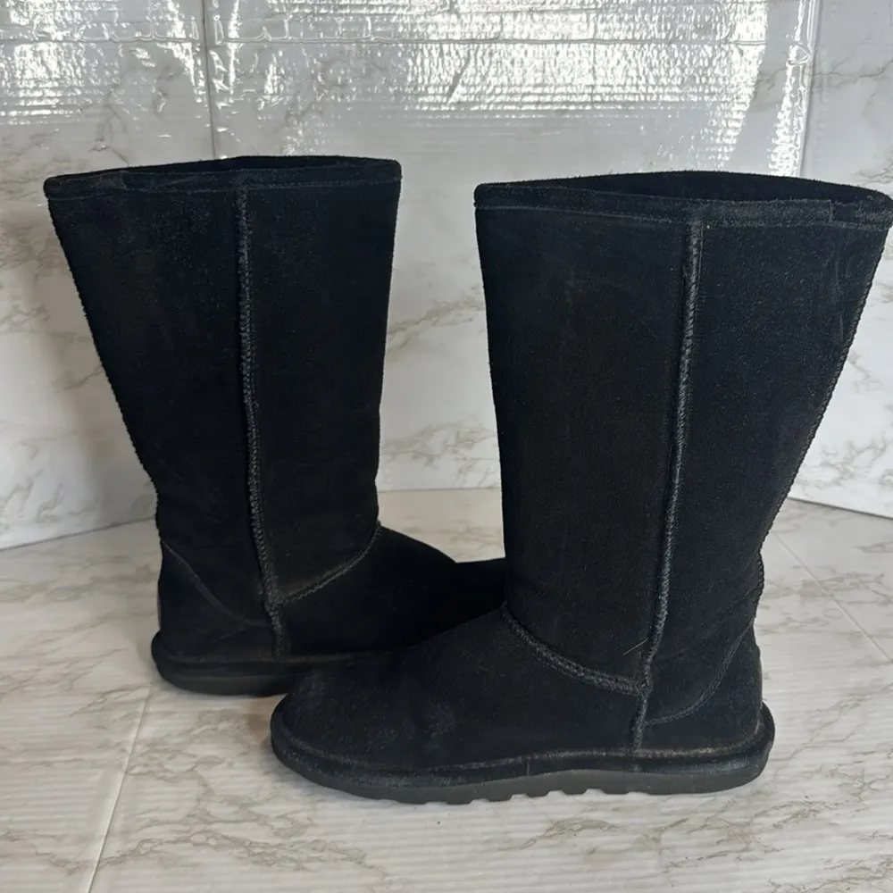 Black Bearpaw Boots Tall Knee High Womens Size 9 Suede Outsole Faux Fur Lining - Image 6