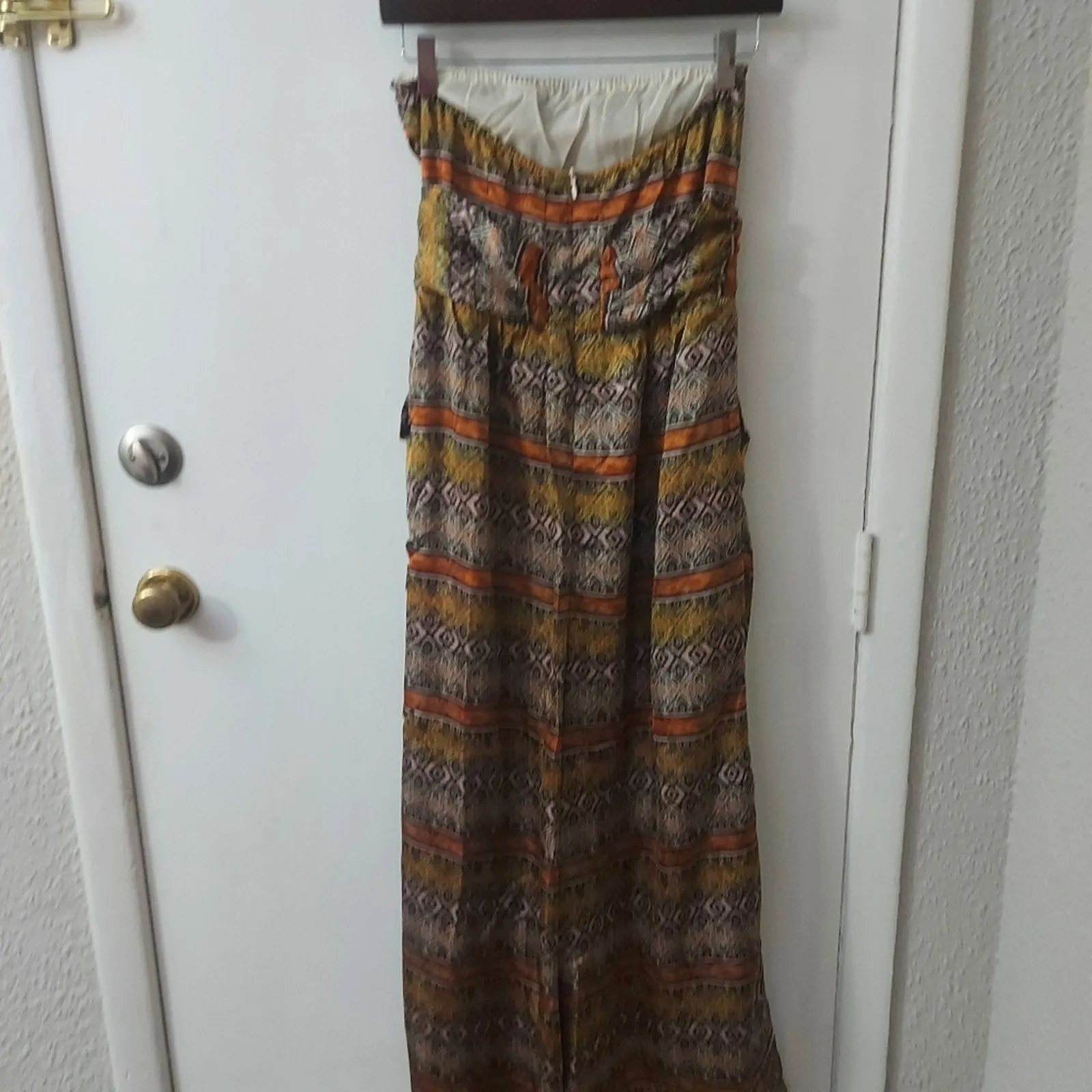 Lumiere Drop Waist Strapless Jumpsuit NEW S Boho Dopamine Coconut Girl Prints Orange - Image 5