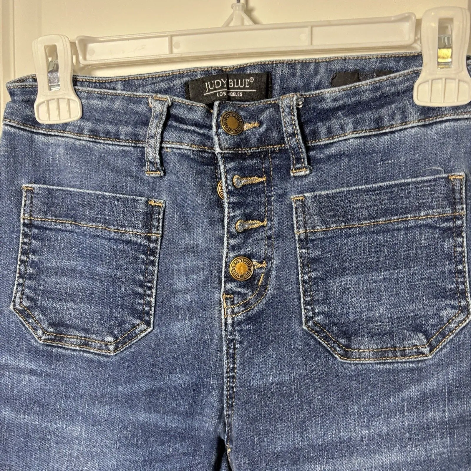 Judy Blue Jeans Skinny Fit Button Fly Taper Leg Darkwash Stretch size 5/27 - Image 3