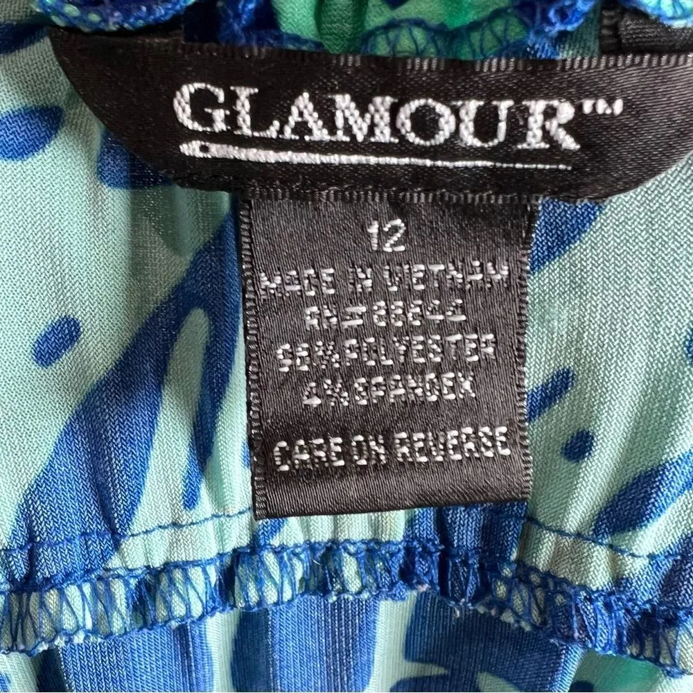 Glamour royal blue and jade green abstract print empire waist midi dress size 12 - Image 4