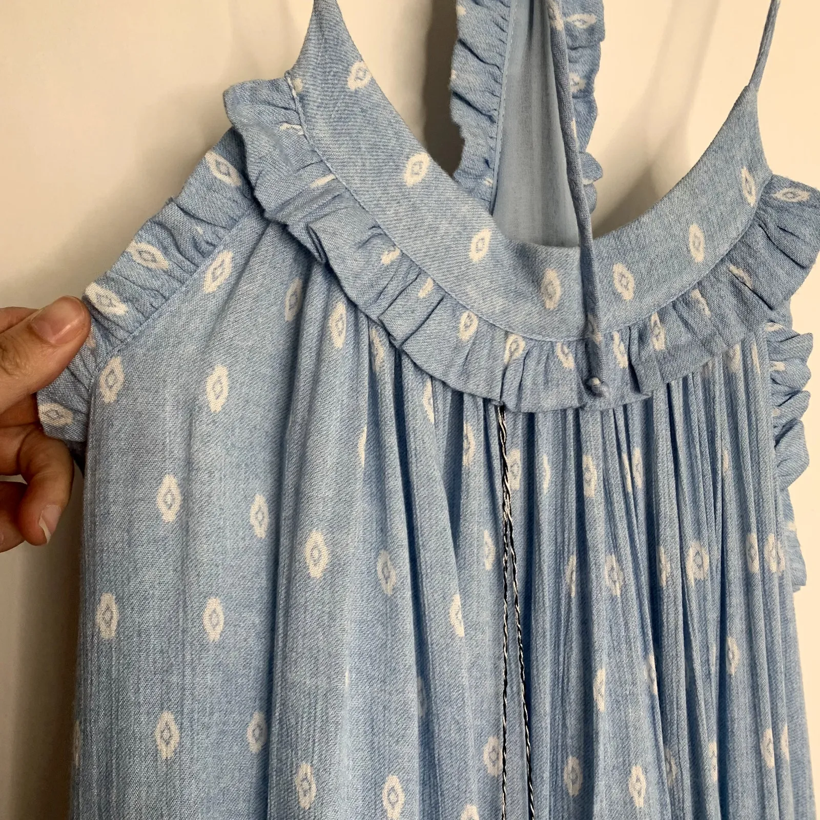 MISA Los Angeles Tassel Thale Maxi Dress Blue Womens Small - Image 8