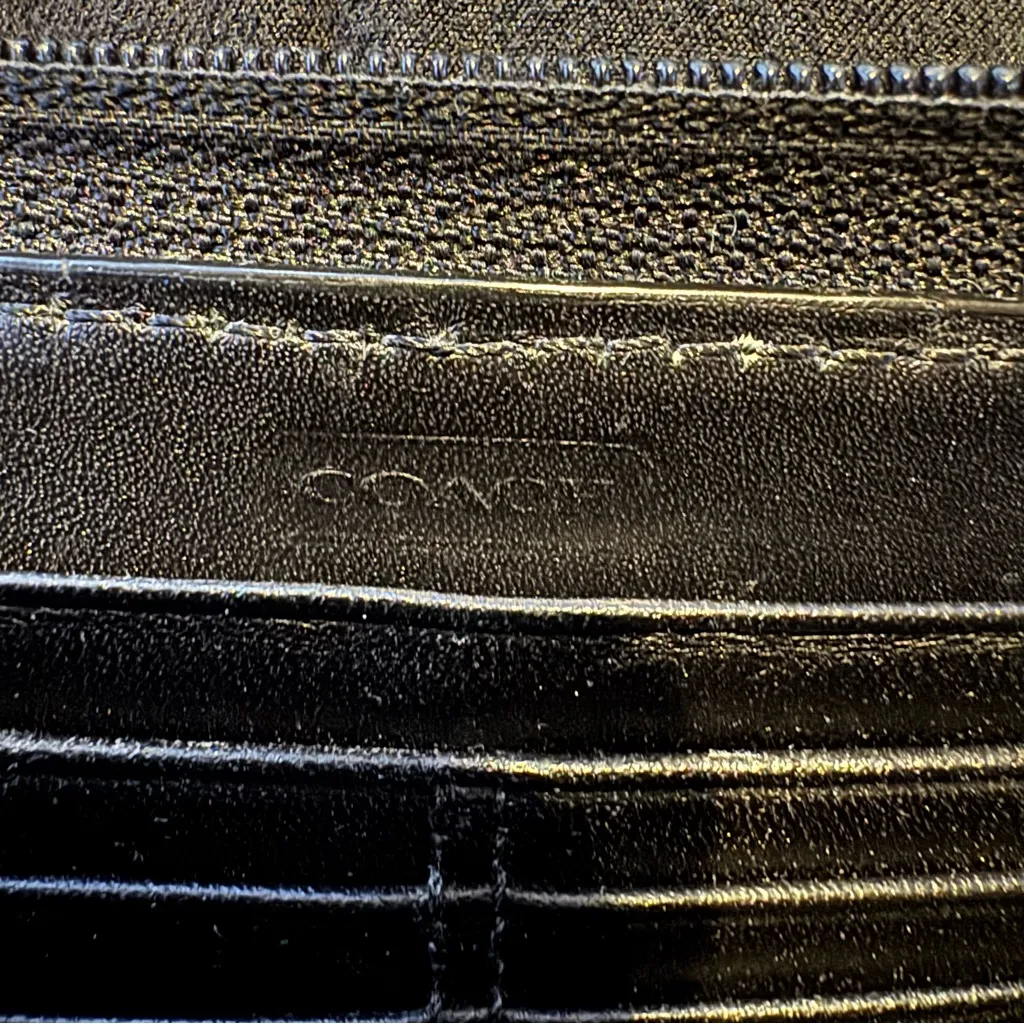 Coach Vintage Signature Leather Chelsea Heritage Large Zip Wallet Wristlet Black - Image 8
