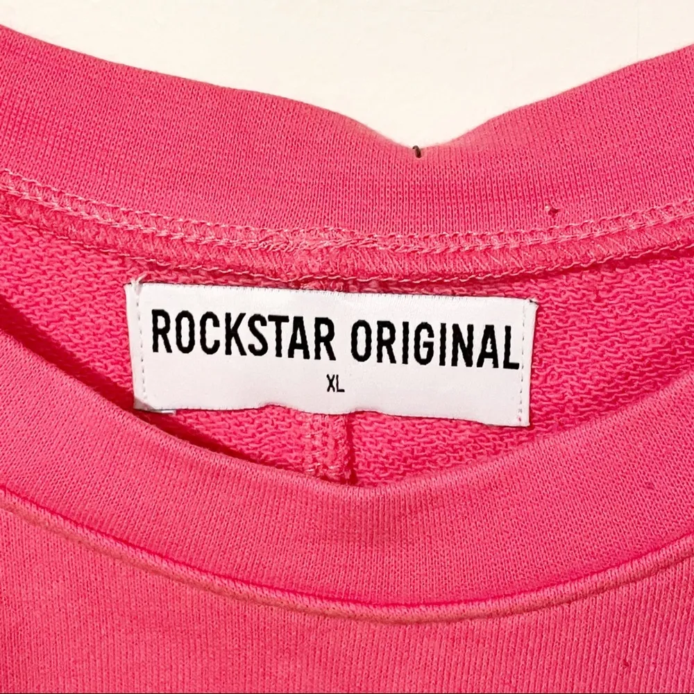 Rockstar Original Womens XL Pink Cuttoff Sleeveless Sweatshirt Rhinestone NEW - Image 3