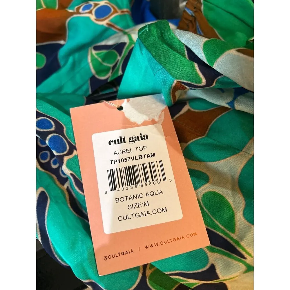 CULT GAIA Aurel Lace Up Floral Top Botanic Aqua Womens Size Medium - Image 10