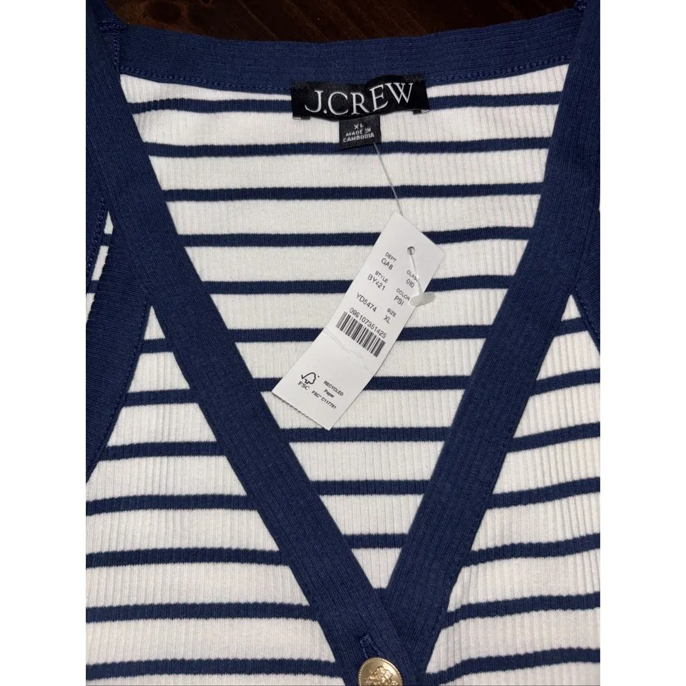 J Crew Nautical Womens Blue White Striped  Tank Top XL NWT - Image 3