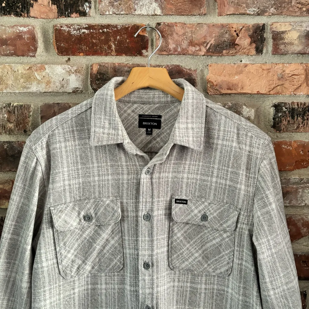 Brixton Grey Flannel Bowery Standard Fit Button Down Shirt Top, M Gray Size M - Image 3