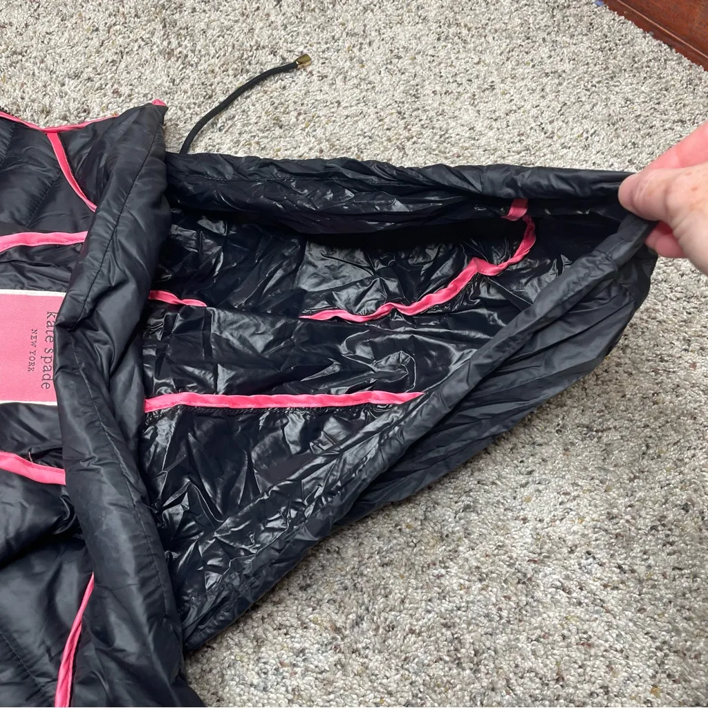 Kate Spade  Packable Puffer Jacket Duck Down Feathers Black Pink Extra Small XS - Image 6