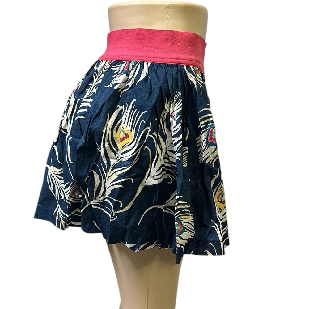 Hollister Elastic Waist Blue Pink Peacock Feather Print Mini Skirt Size Large - Image 3