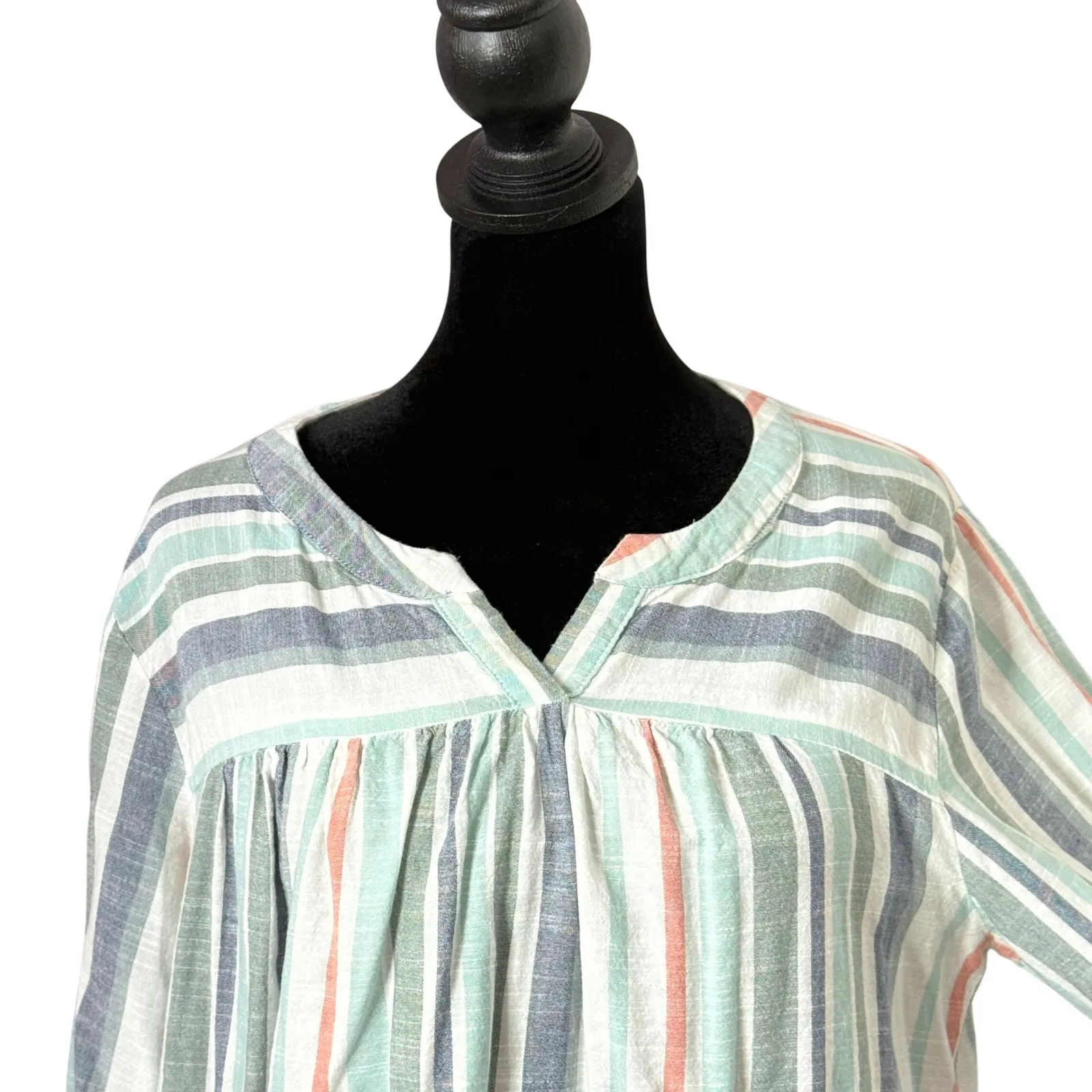 Knox Rose BOHO Faded Striped Blouse Size M Peasant Tunic Top Bishop Beach - Image 6