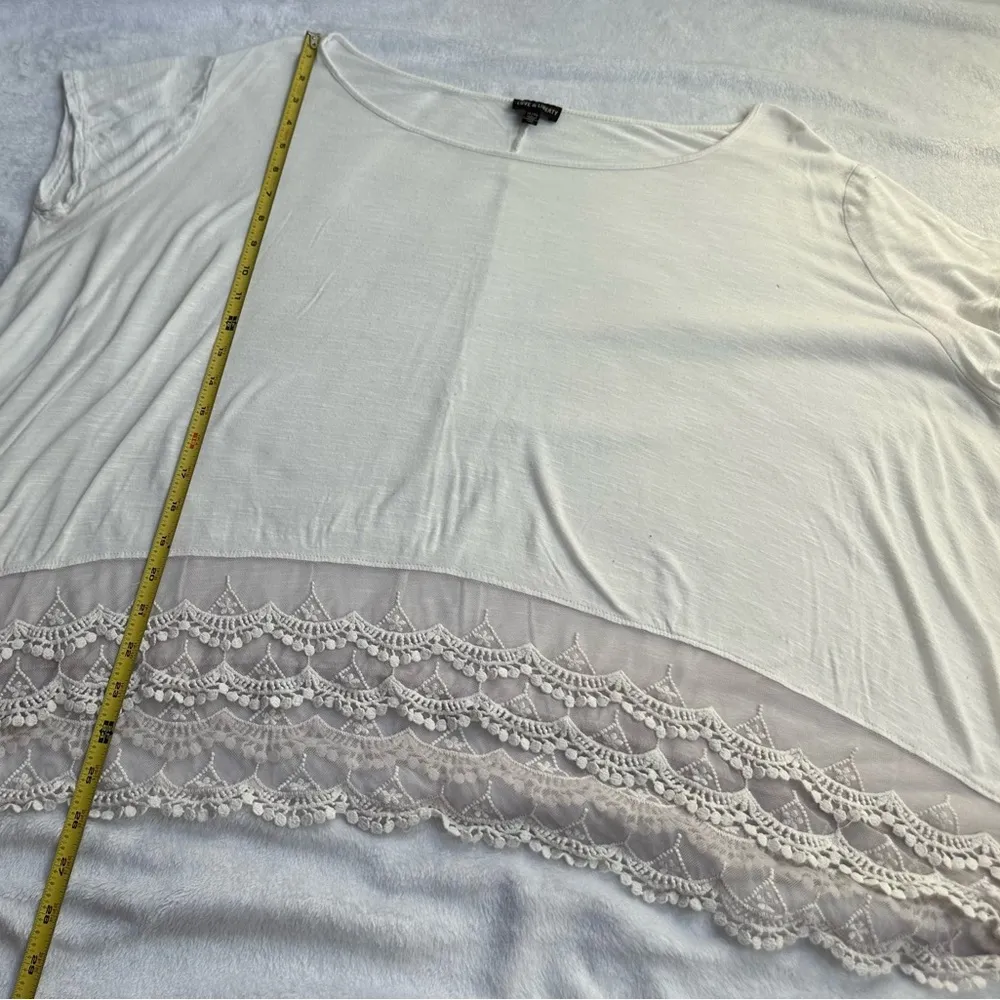 Love & Liberty Lace Crochet Shark Bite Hem Short Sleeve Top in White - Image 10