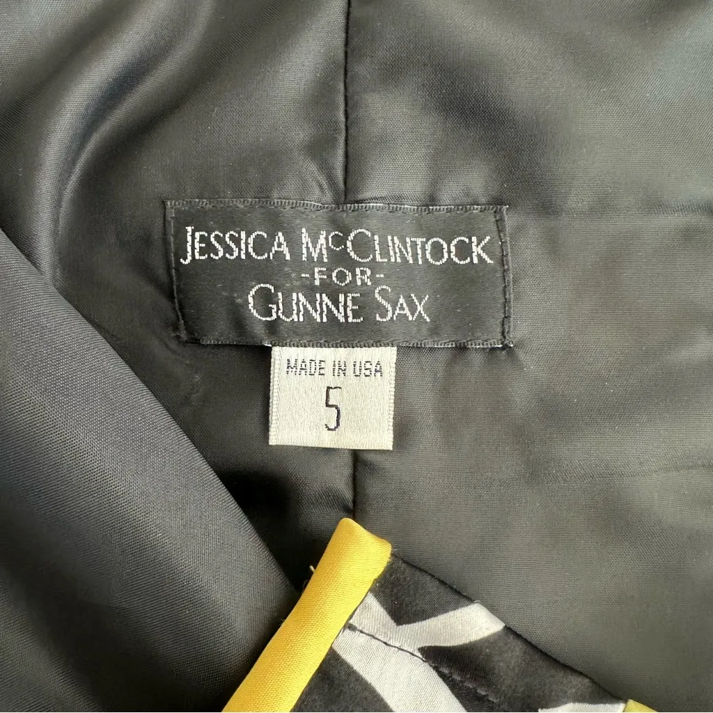 Vintage 80s GUNNE SAX‎ Jessica McClintock Black Yellow Bow Bubble Hem Dress XS - Image 6