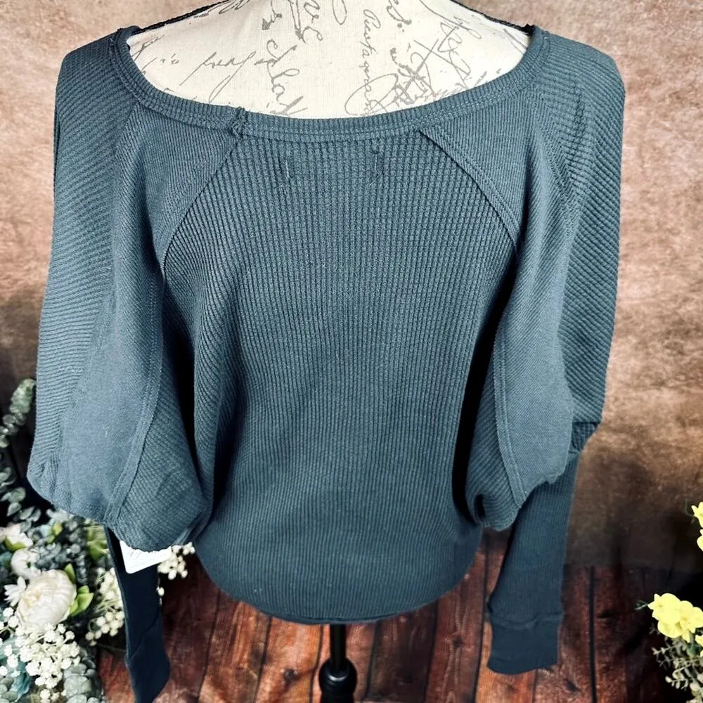 Free People Santa Clara Ribbed Oversized Top Charcoal Black S - Image 11