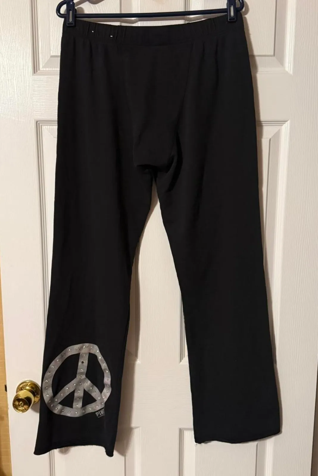 BLACK Victoria's Secret PINK RHINESTONE PEACE Sweatpants XL - Image 3