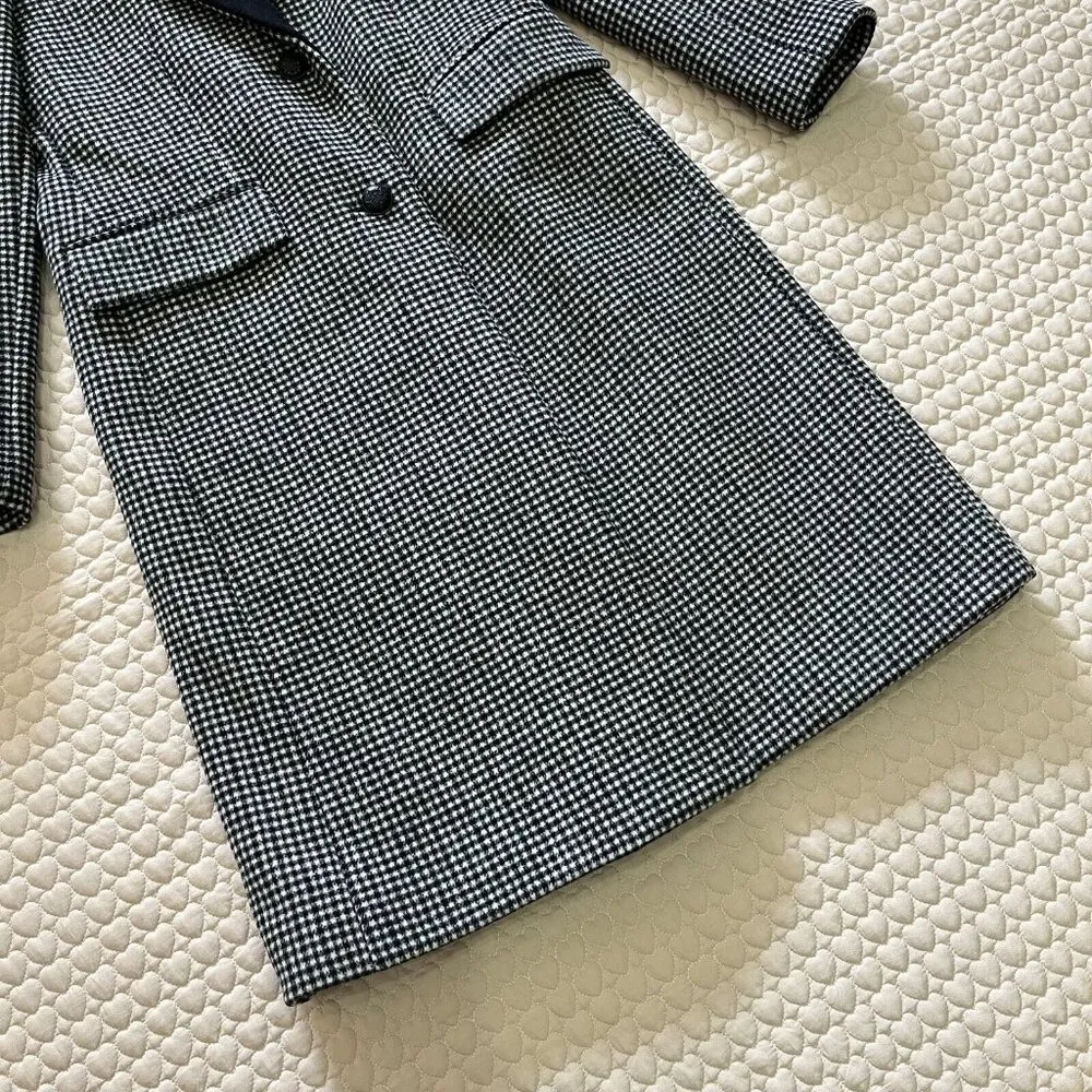 $550 NWOT BCBGMaxazria Houndstooth Black Wool Blend Long Coat Size M - Image 4