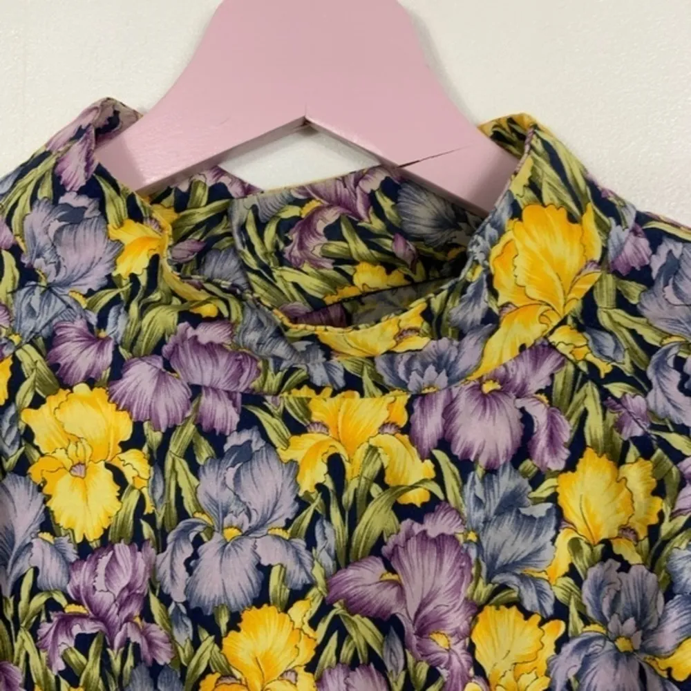 Vintage cottagecore‎ purple yellow floral long sleeve mock neck top Size M - Image 3