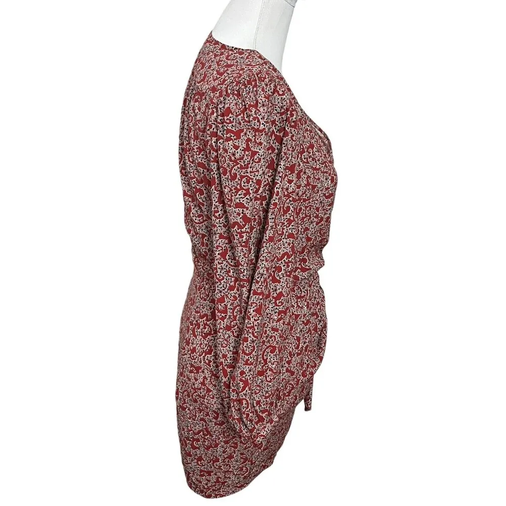 Ba&sh Camille Wrap Dress In Carmin Floral Mini V Neck Red Women’s Size XS - Image 4
