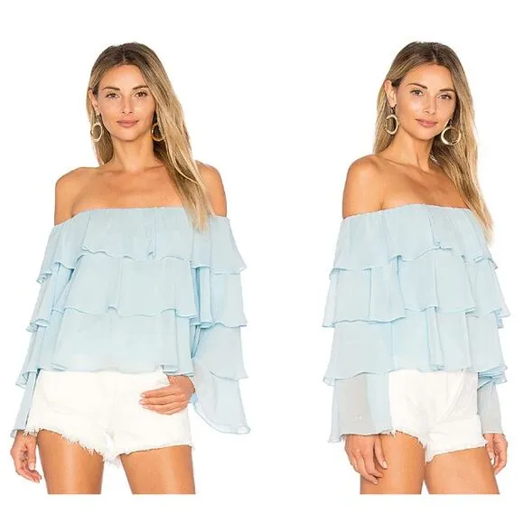 Lovers + Friends Zayn Off the Shoulder Long Sleeve Tiered Ruffle Top Revolve XL - Image 2