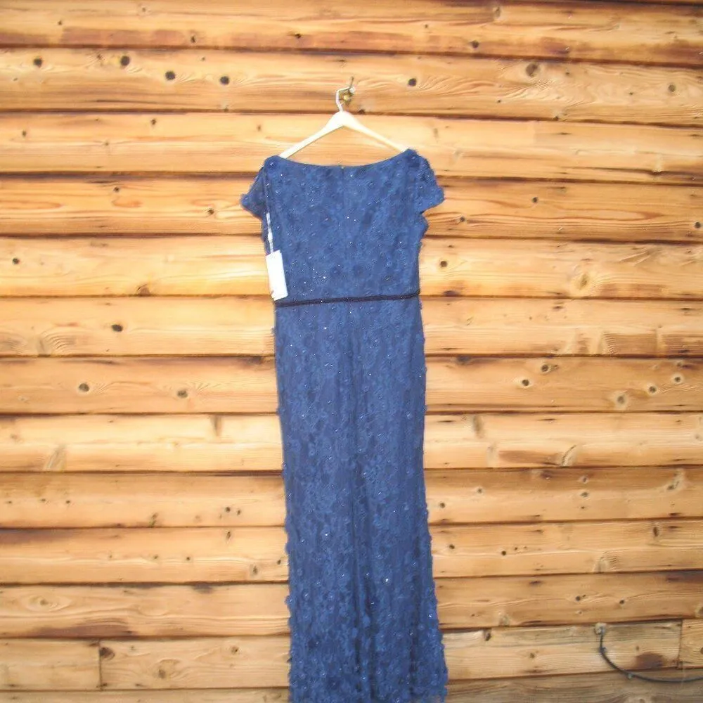 MAC DUGGAL 67711 Navy Floral Applique Boat Neck Cap Sleeve Gown - Image 10