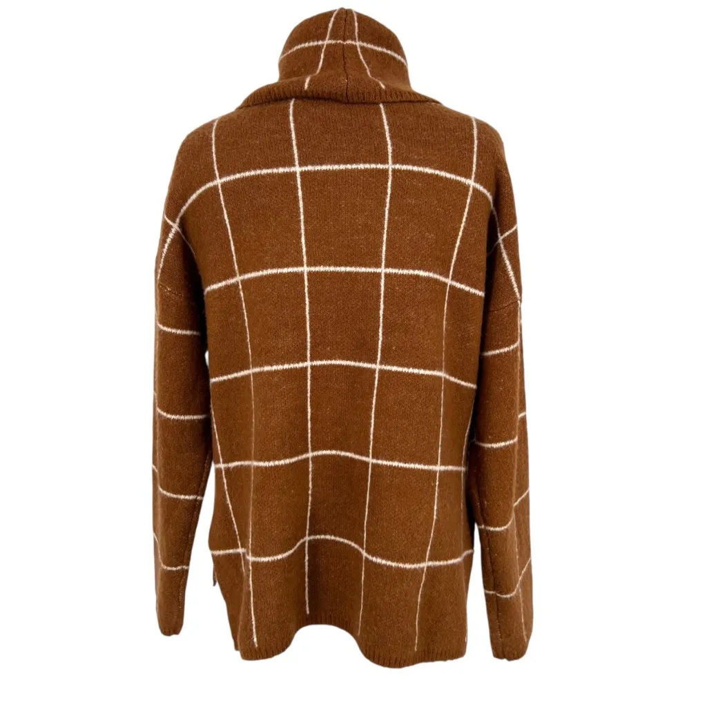 Lumière Windowpane Cowl Neck Sweater Brown Size Medium - Image 7