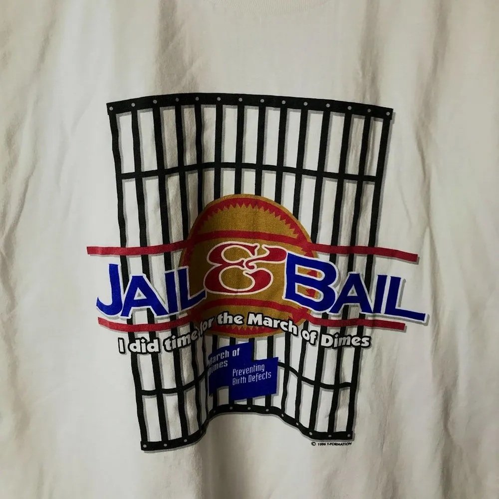 Jail & Bail March Of Dimes T Shirt 1996 Vintage 90s White Large L Graphic Tee - Image 6