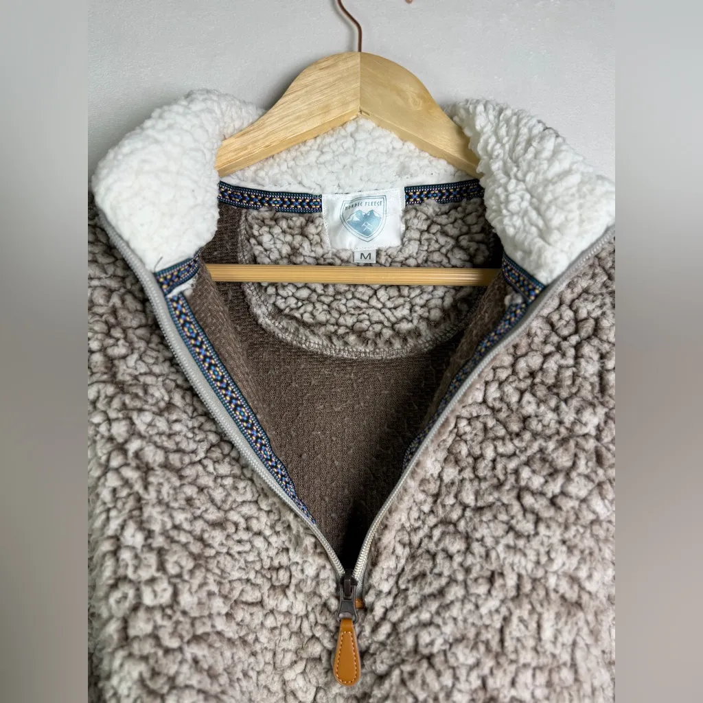 Nordic Fleece Women’s Sherpa Pullover Quarter Zip Teddy Faux Fur Sz M Gray Size M - Image 3