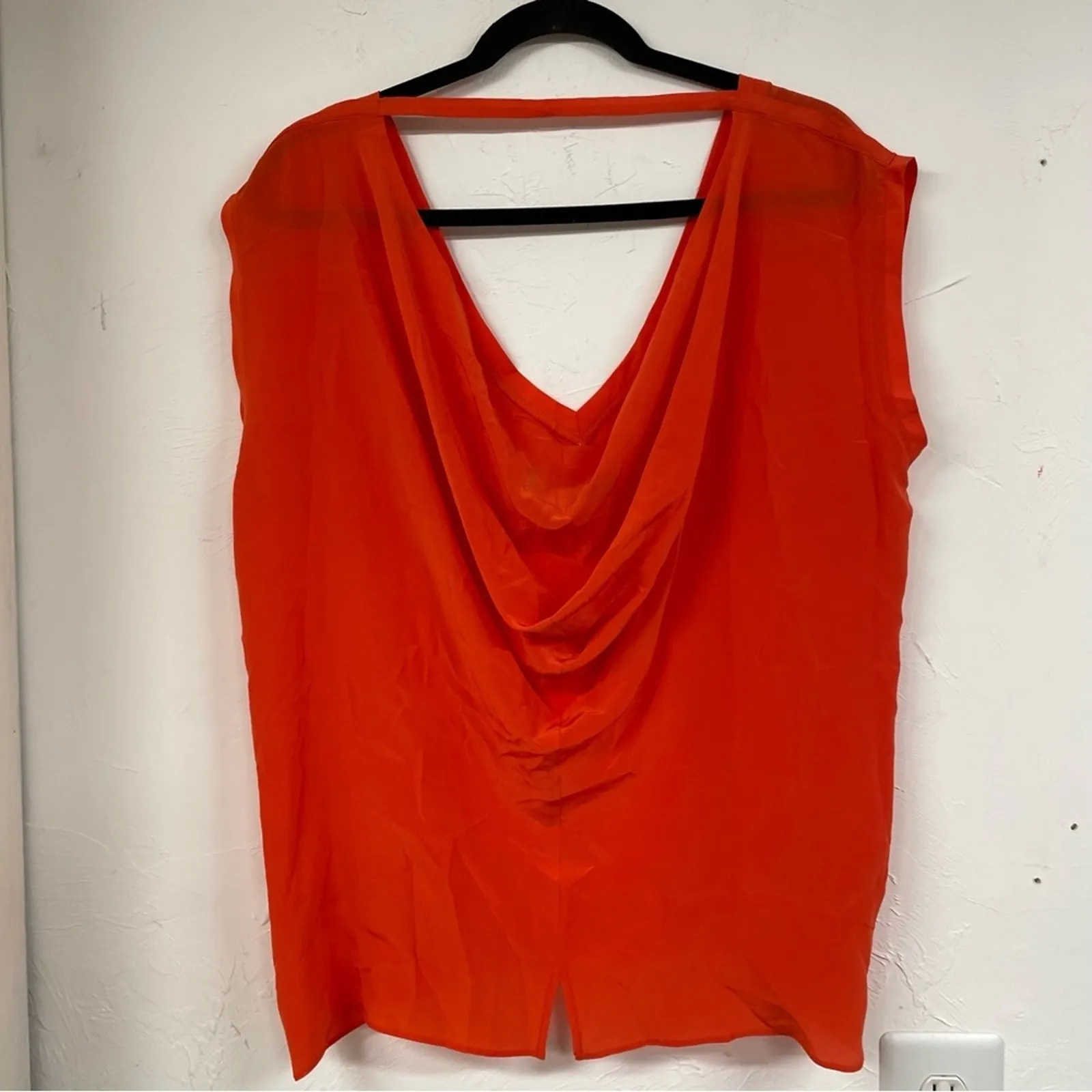 Myne Ashley Ann Orange Red Silk Cap Sleeve Draped Back Blouse Womens L Shirt - Image 4