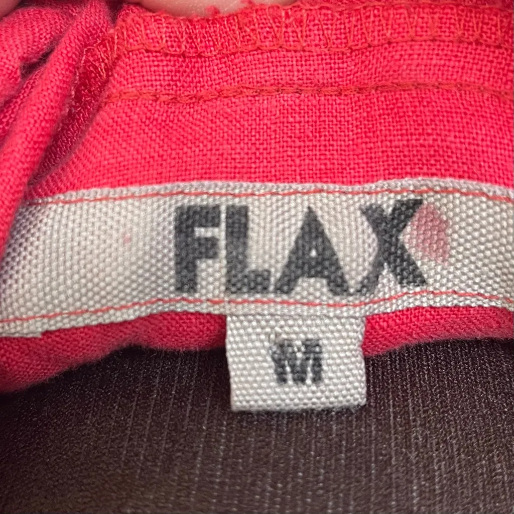 FLAX Women’s 100% Linen Long Sleeve Hooded Tunic Top Size M Watermelon Red Pink - Image 2