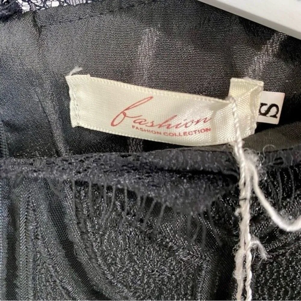 Coeur De Vague Women’s Half Sleeve Lace Print Sparkle Midi Dress Black Small NWT - Image 7