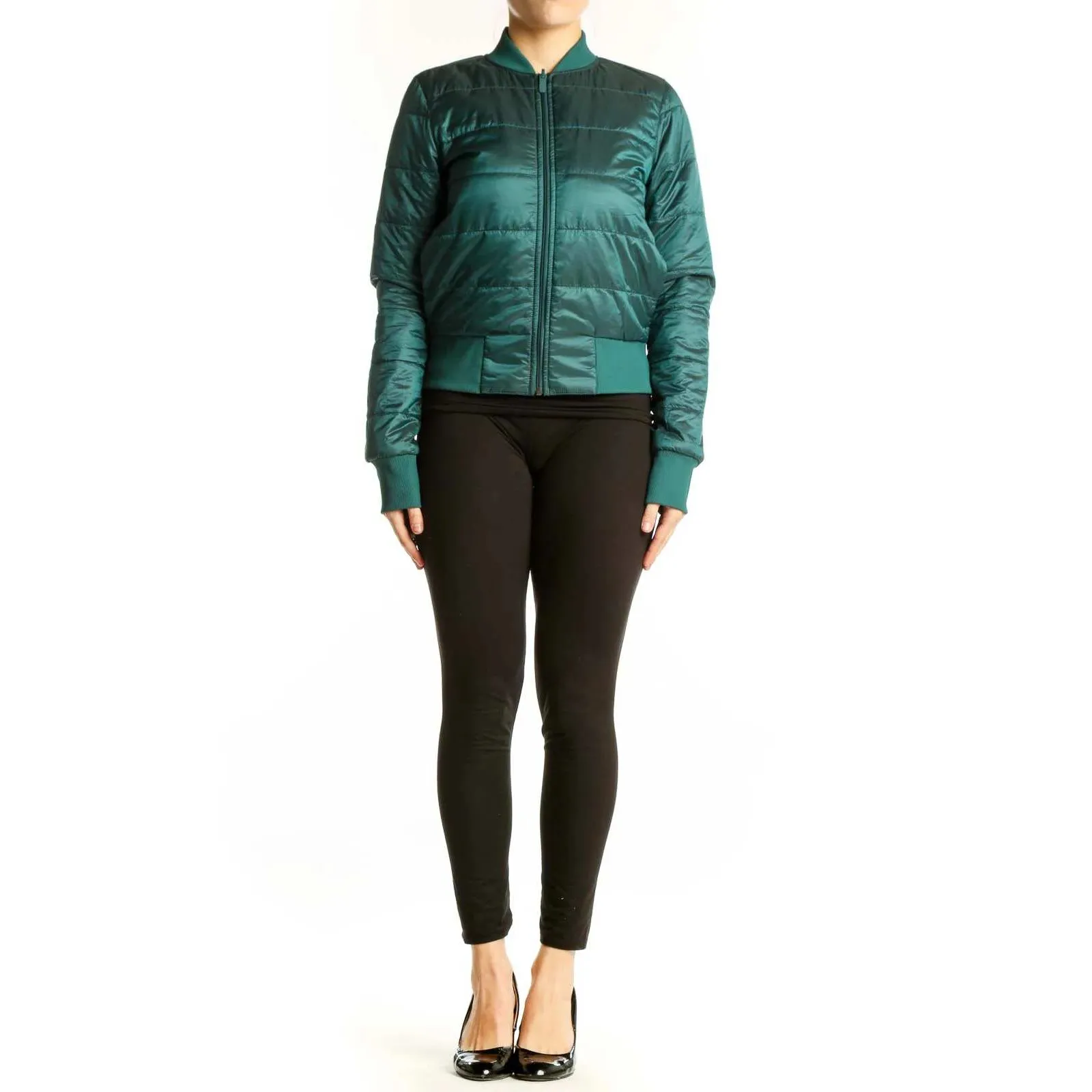 Lululemon Teal Puffer Bomber Jacket Women's Size Small Lightweight Zip Front - Image 3