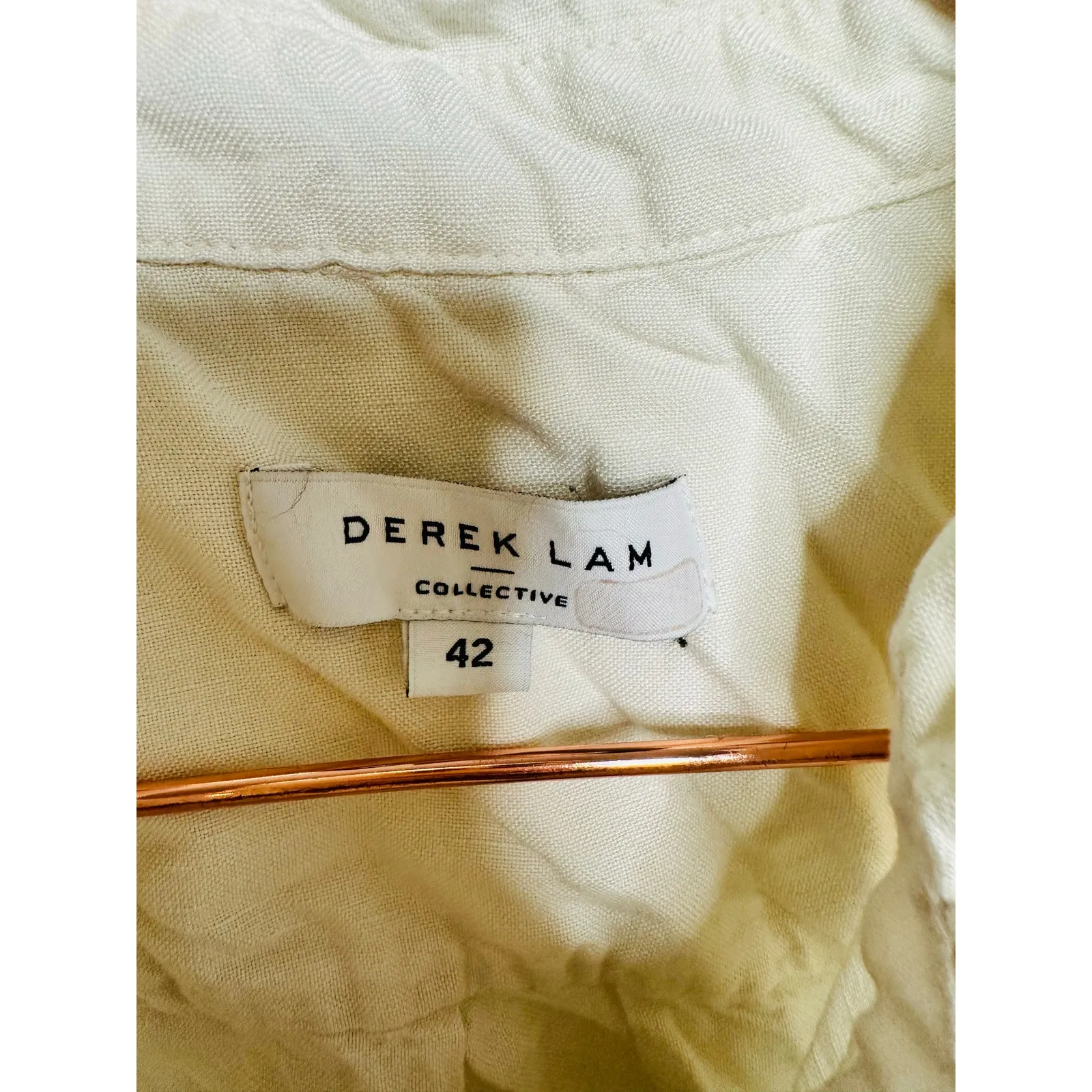 DEREK LAM COLLECTIVE White Linen Blend Apron Wrap Front Button Dress Size 42 - Image 7