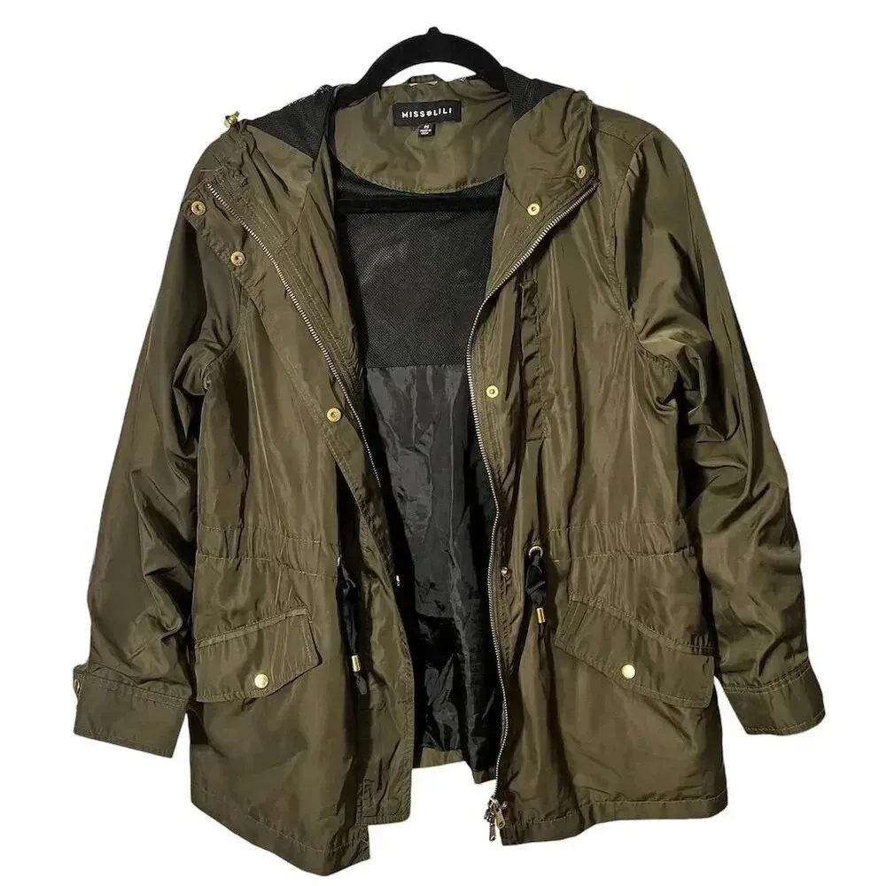 Miss Lili Women's Petite Green Hooded Lightweight Jacket PS Casual - Image 12