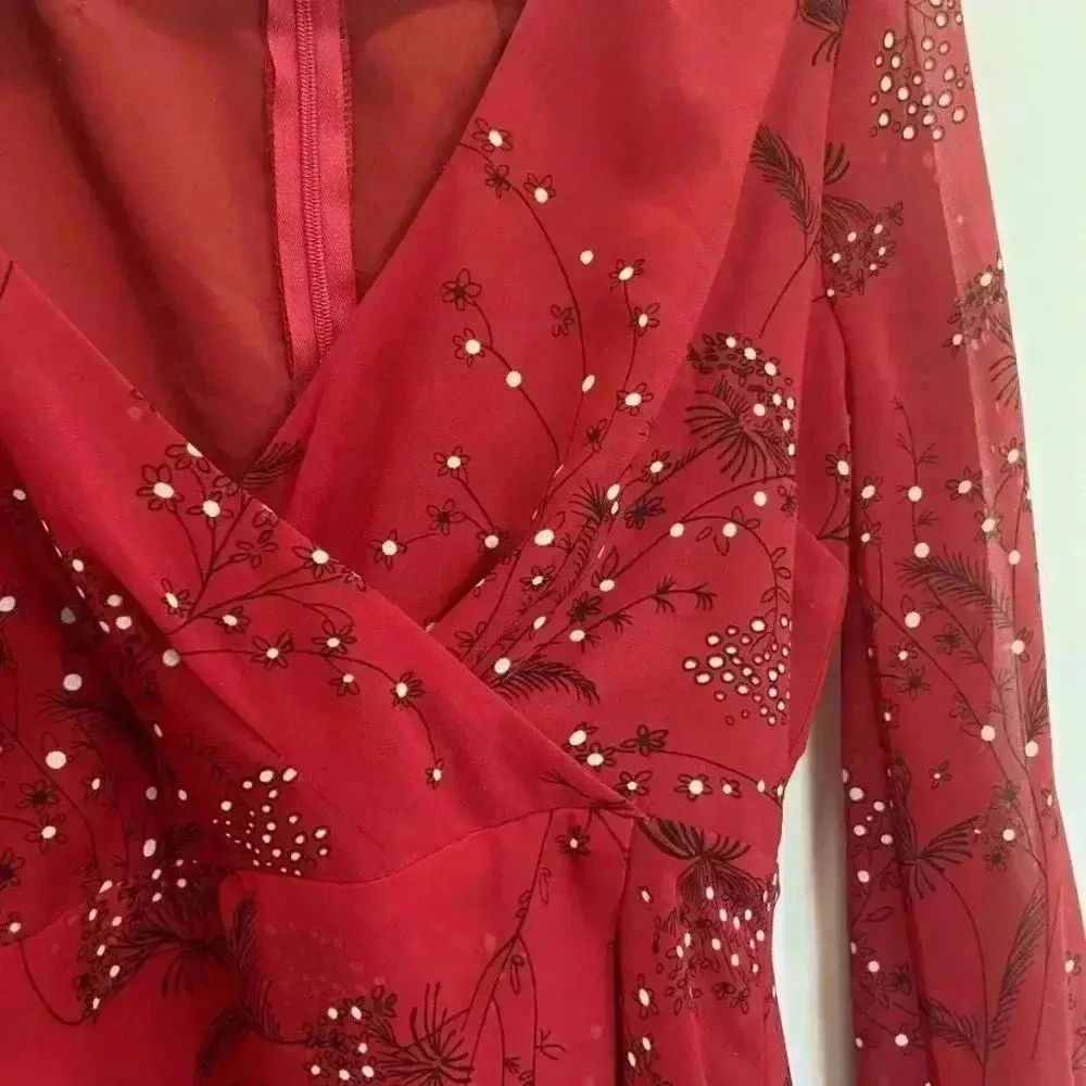 Madewell Red Wrap Floral Print Crepe Mini Dress sz 0 - Image 4