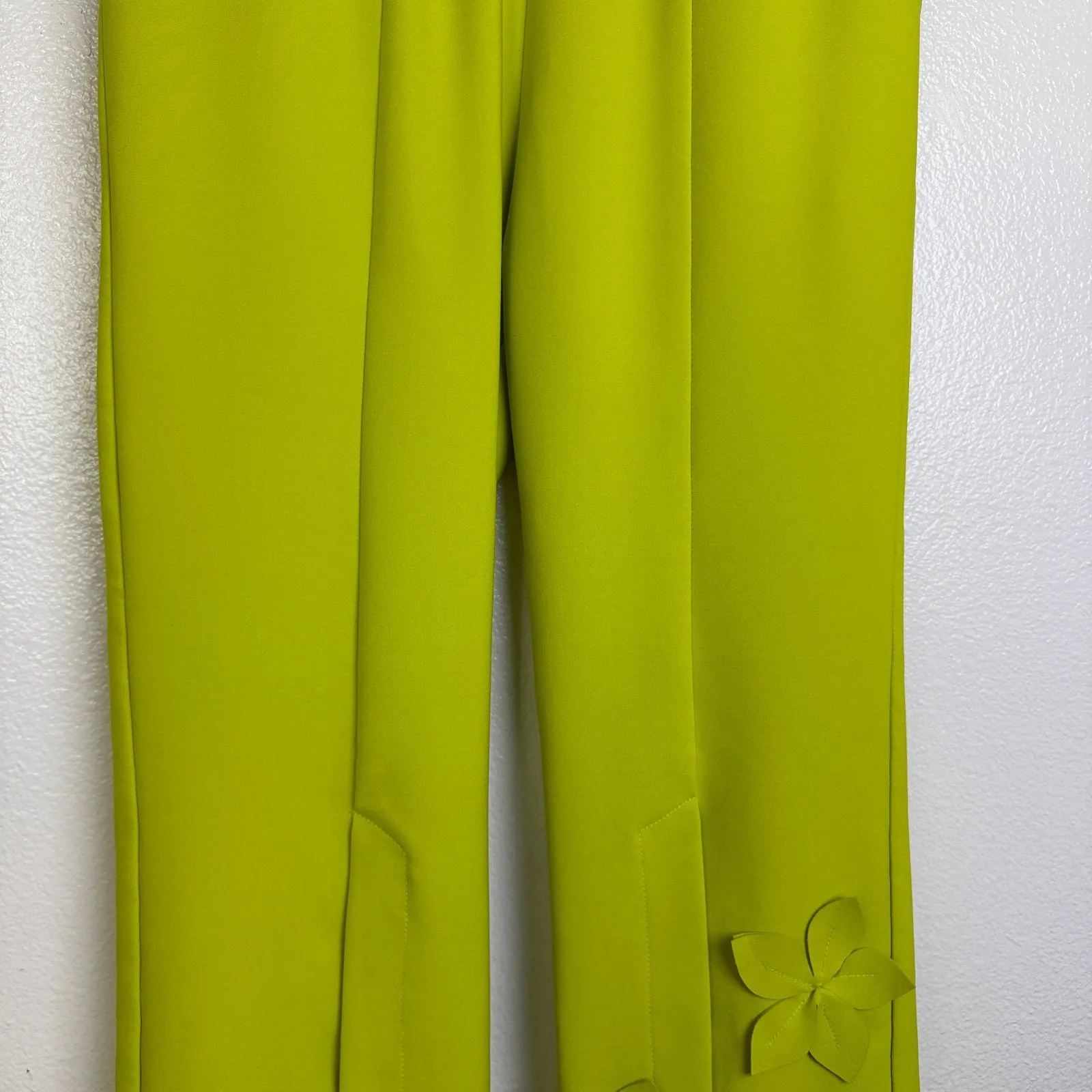 IC By Connie K Pants Womens XS Green Pull On Floral Applique Slit Crop Career - Image 4