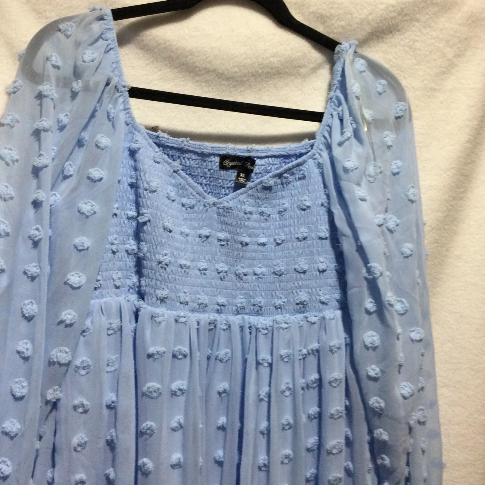 Crystal Doll Light Blue Smocked Puff Sleeve Square Neck Mini Dress Women's‎ XL - Image 2
