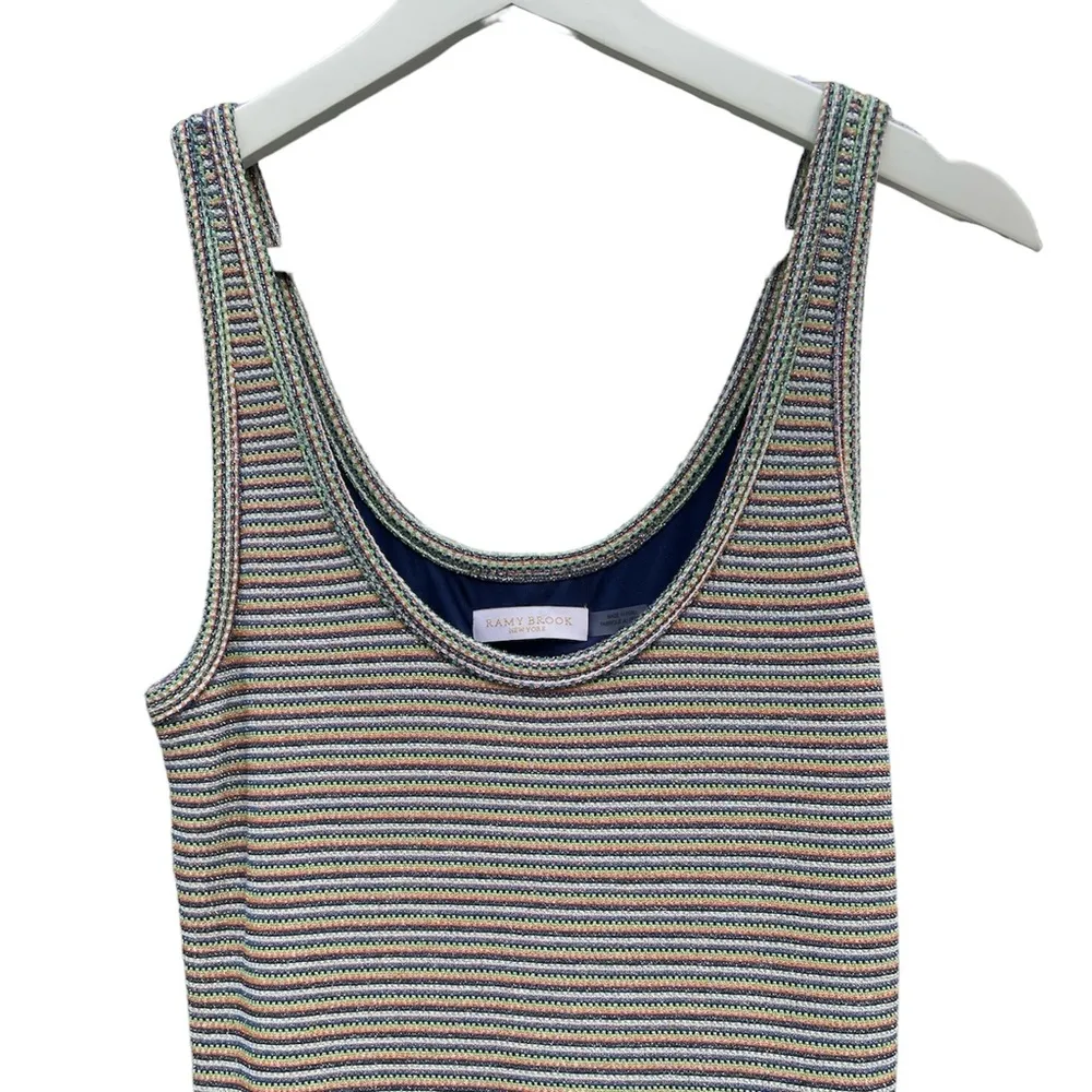 Ramy Brook Tank Maxi Dress Stripe Size Medium Blue Green Metallic EUC - Image 7