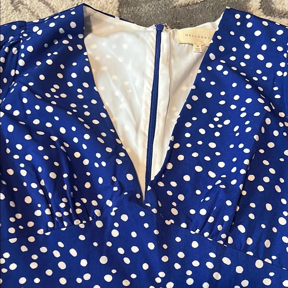 MELLODAY Blue and White Polka Dot Dress zips in back like new - Image 4