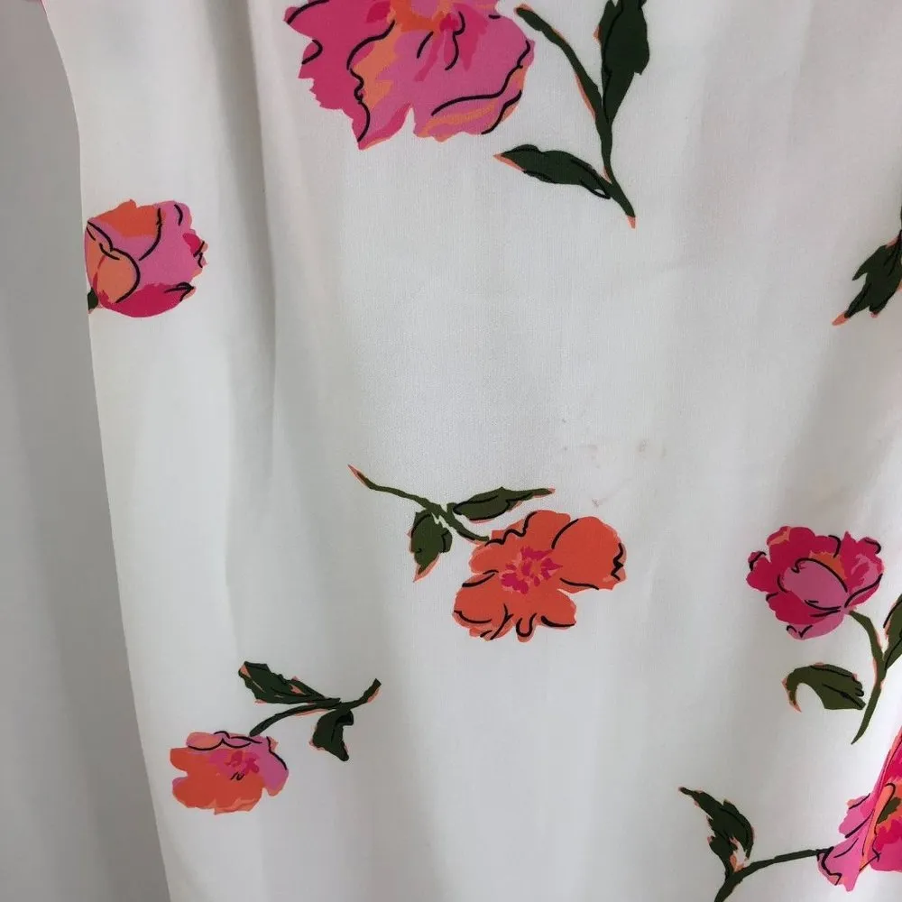 NWT Nine West Ivory Hibiscus Sleeveless Flounce Square Neck Dress Size 8 - Image 2