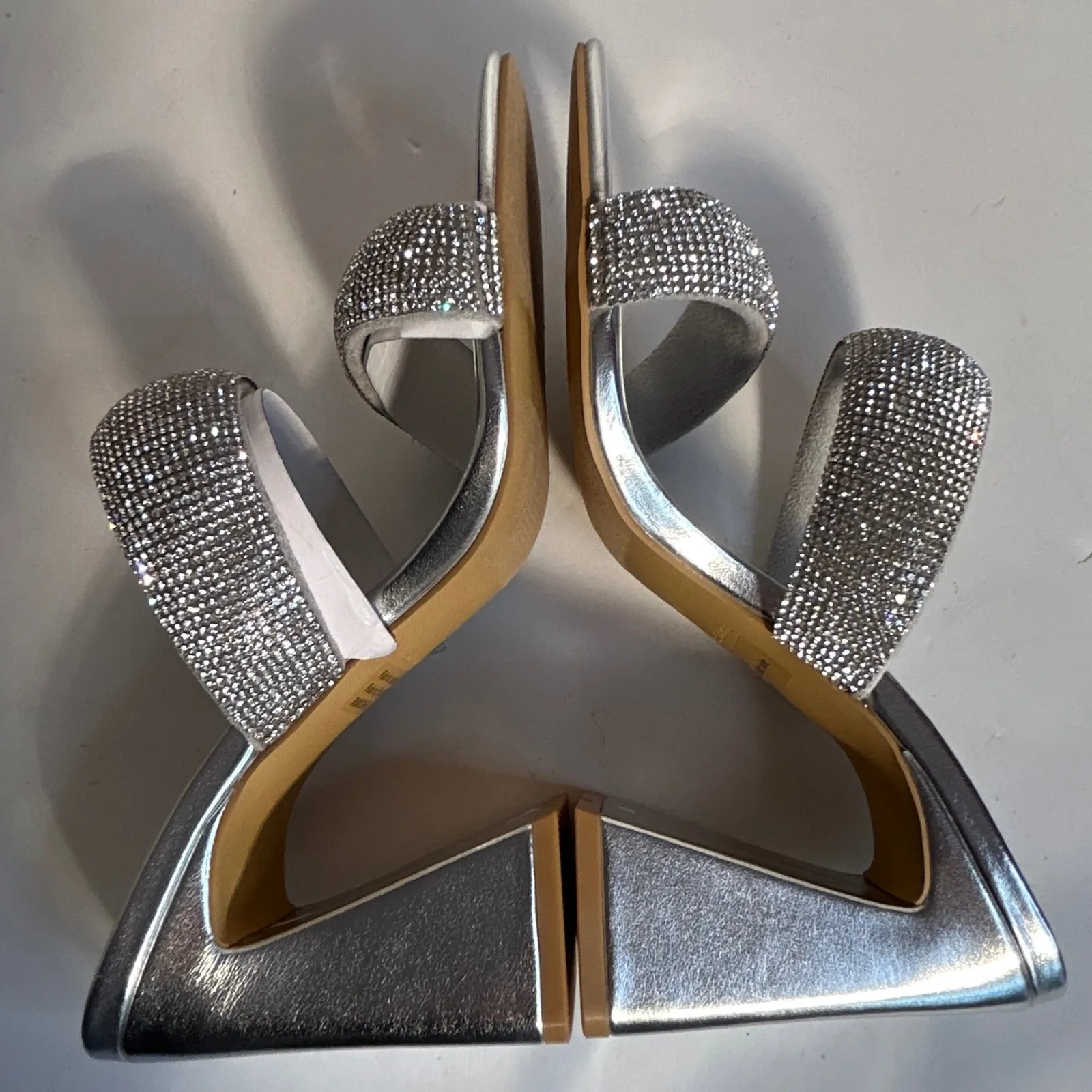 Open Edit EDSASHA FAB Silver Metallic Embellished Block Heel Mules Size 7.5M - Image 9