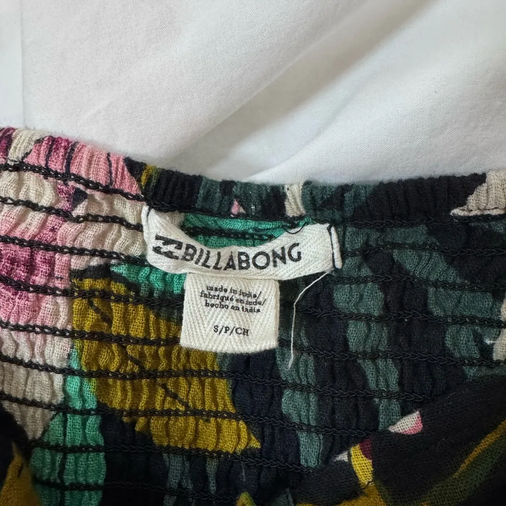 Billabong Love Tight Midi Dress Off-Shoulder Puff Sleeve Floral Airy Black Small - Image 9