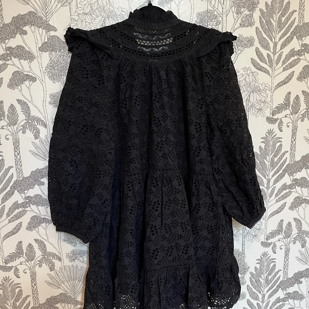 AE 77 American Eagle Black Organic Cotton Black Eyelet Mini Dress Boho XS NWT - Image 6