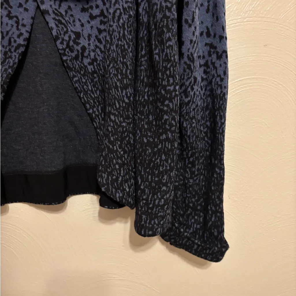 Joseph Ribkoff Cropped Open Front Jacket Slate Blue Black Print Made in Canada - Image 6