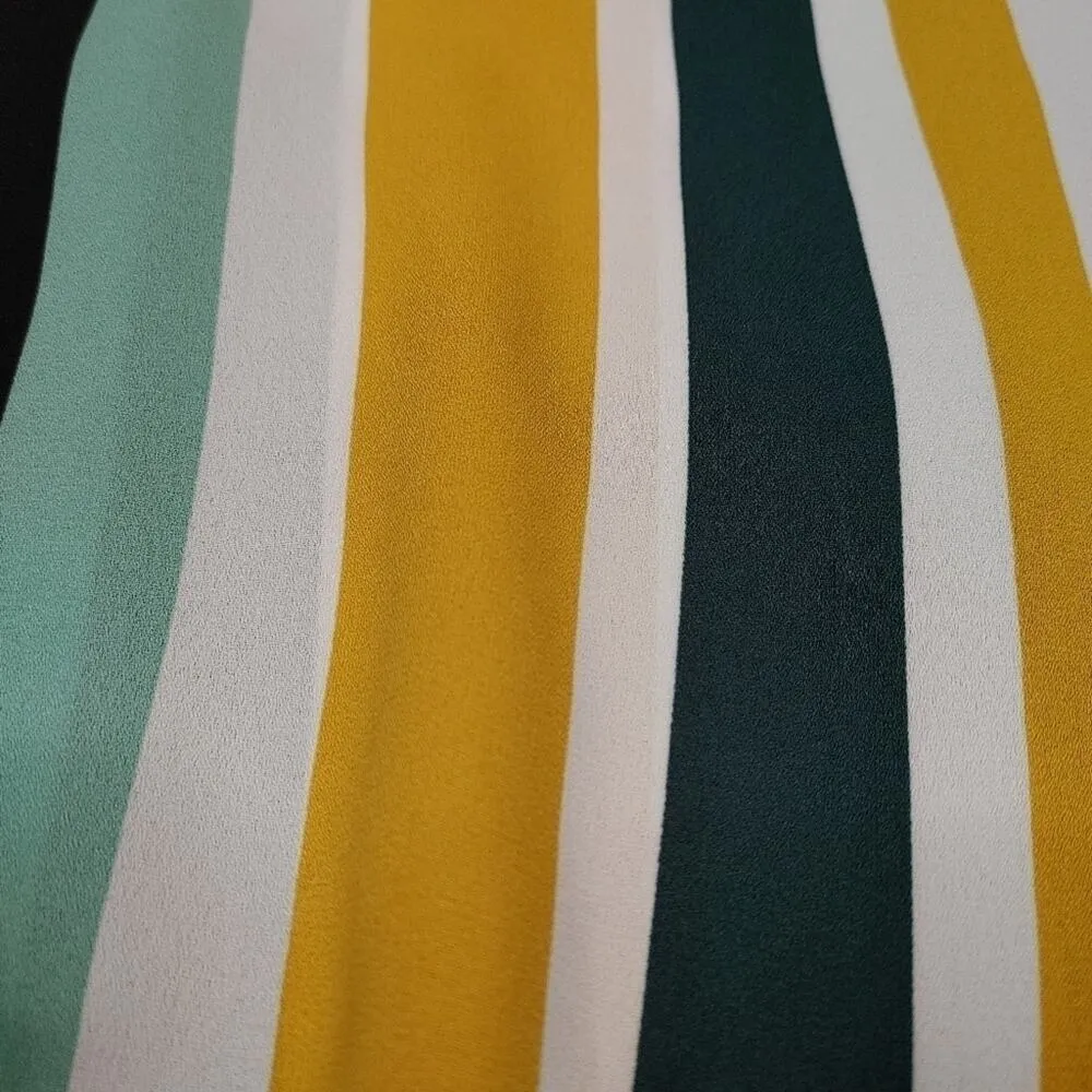 Van Heusen Size XXS Extra Extra Small Pin Stripe Green Gold Long Sleeve Blouse - Image 6