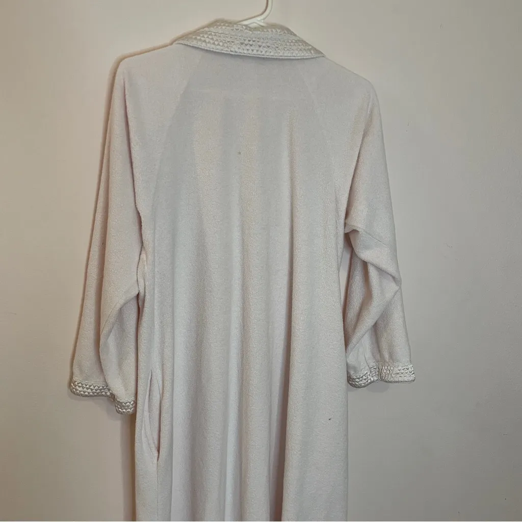 Vintage Christian Dior Quilted Zip Robe House Coat Light‎ Pink Cotton Satin S/M - Image 5