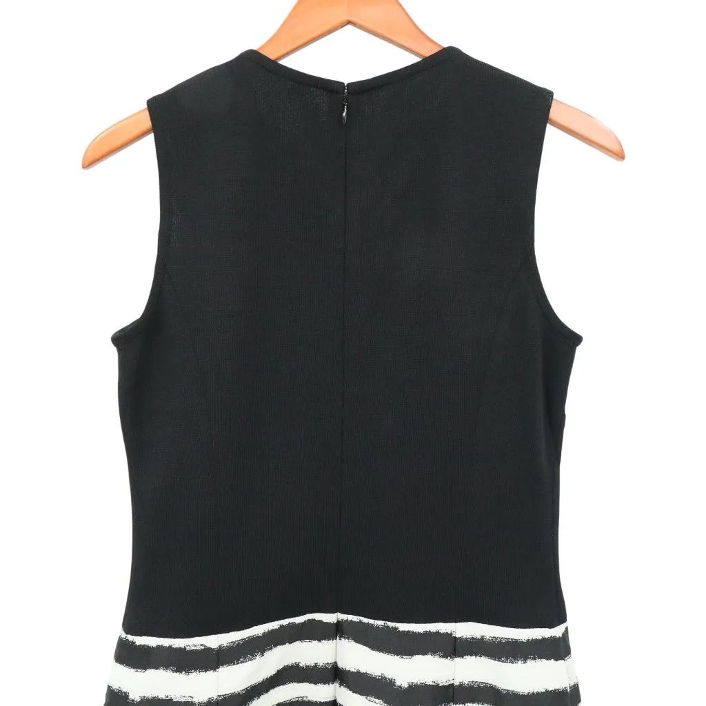 St. John Jewel Neck Sleeveless Striped Sheath Knit Black Ivory Party Dress 6 - Image 10
