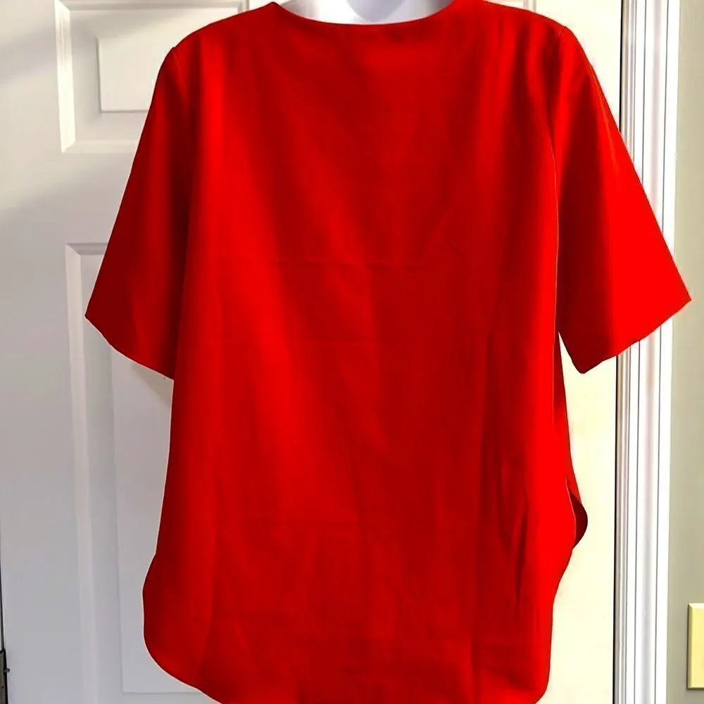 Flawless Red High Low Elbow Sleeve Pullover Blouse with a Curved Hemline- Med - Image 7