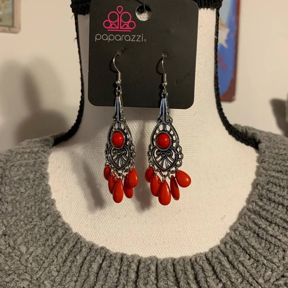Paparazzi Red Fruity Tropicals Dangle Earrings - Image 2