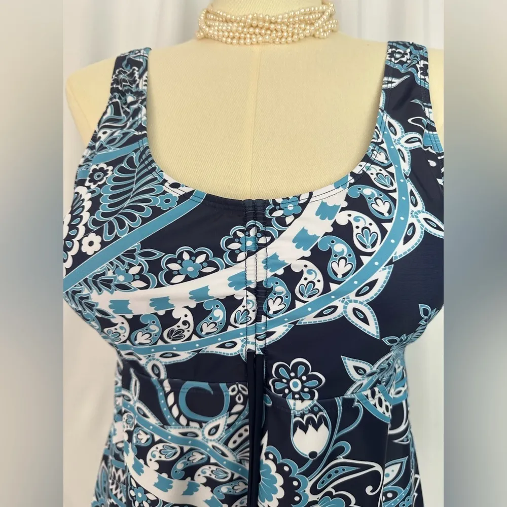 Source Unknown Blue and White Tie Front Swimwear Tank Top (766) - Image 6